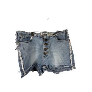 Plugg Denim Shorts Button Fly Frayed Hem Distressed Blue Size 7